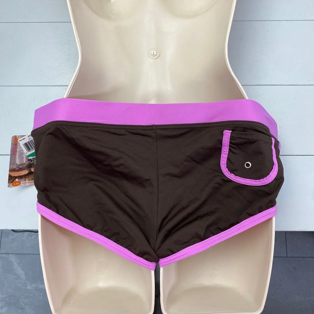 Y2K Maia Bikini Bottoms Womens Large Brown Pink Polka Dot Swimwear Boy Shorts